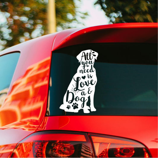 Naljepnica za auto " All you need is love & a dog "