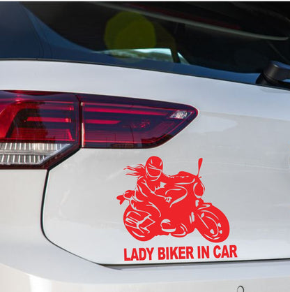 Naljepnica za auto "Lady biker in car"