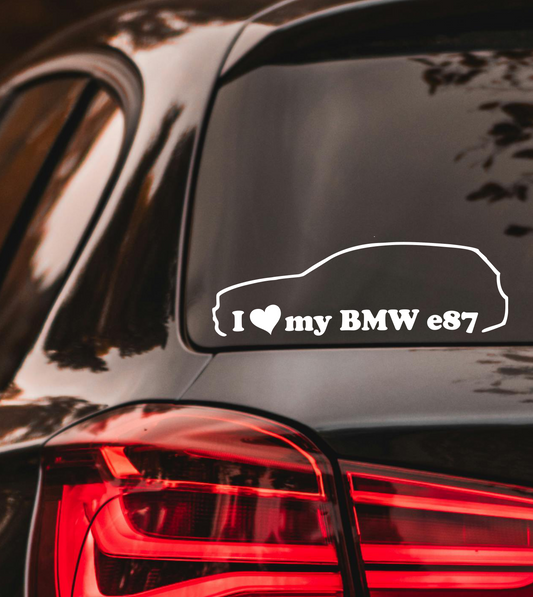 Naljepnica za auto "I love my BMW e87"
